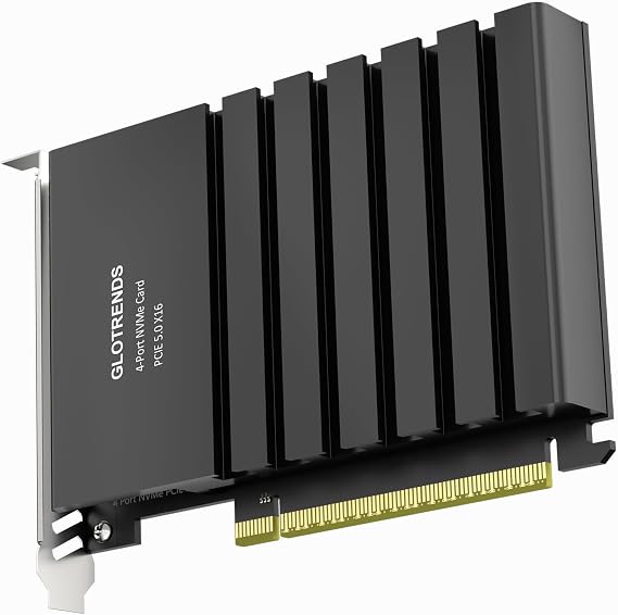 GLOTRENDS PA54 Quad M.2 NVMe to PCIe 5.0 X16 Adapter, Up to 512 Gbps for AMD and Intel Platform RAID Function, Support 2280/2230 Size (PCIe Bifurcation Motherboard is Required)