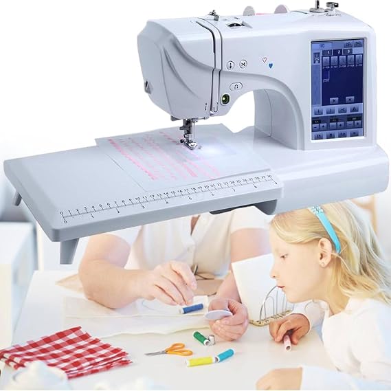 Sewing Machine, Electric Embroidery Machine with 4x4/4x9.2" Embroidery Area and LCD Touch Screen, Extension Table, for Beginners, DIY Enthusiasts