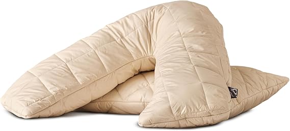 WOOLROOM Deluxe V Shaped Wool Pillow - 100% Traceable Natural Personalized Body Comfort with Soft Breathable Organic Cotton - Hypoallergenic Moisture Wicking Feather Down Alternative (W75 x L75'')
