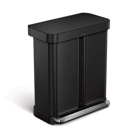 simplehuman 58L Liner Rim Rectangular Recycler, 24L+ 34L, Matte Black