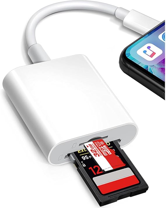 Loydia SD Card Reader for iPhone/iPad, Memory Card Reader Camera Card Reader, 2 in 1 SD Card Reader with Dual Slot for Micro SD/SD, Photography Memory Card Adapter for iPhone/iPad, Plug and Play