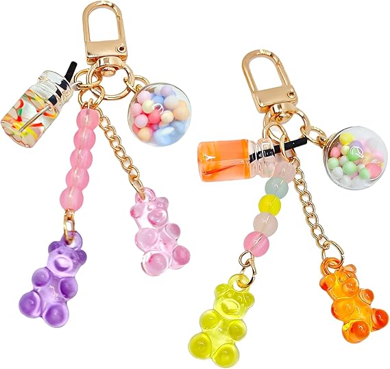 2 Pcs Cute Bear Keychain,Kawaii Gummy Cute Keychain,Candy Color Macarons Bear Key Rings Women,Key Chains For Kids,Durable Bag Accessories,for Giving to Female Friends and Family