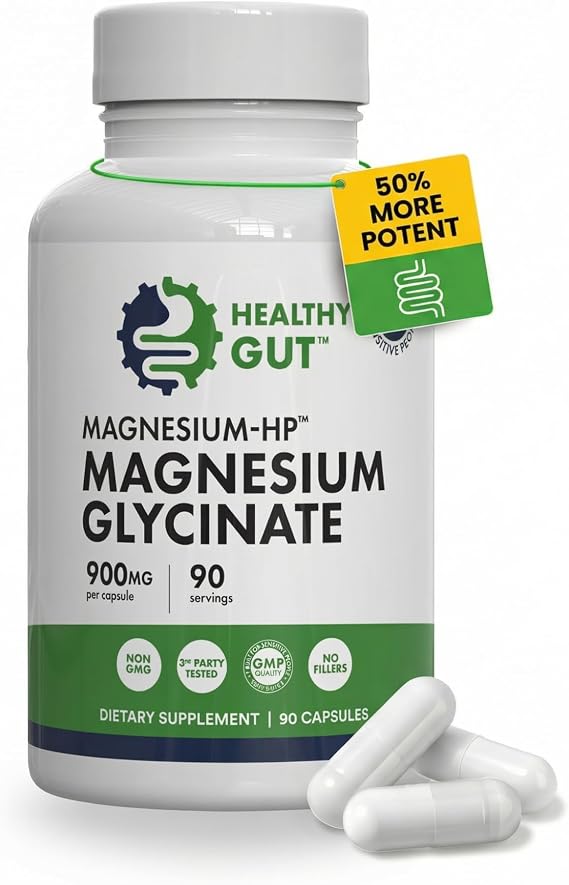 Healthy Gut Magnesium-HP | Ultra Pure Magnesium Glycinate Capsules with Zero Fillers | 180 mg Magnesium Glycinate | 90 Servings