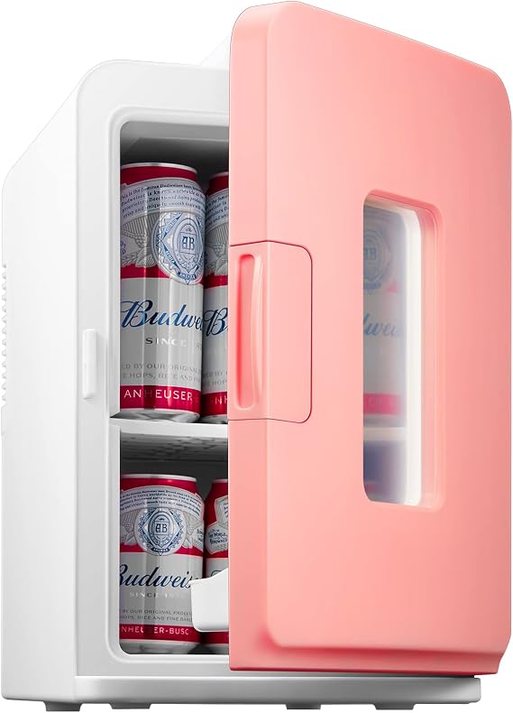 Mini Fridge 15 Liter/21 Cans, Portable AC+DC Power Small Fridge for Bedroom, Car, Office, Thermoelectric Cooler and Warmer Skincare for Food, Drinks, Cosmetics, Max & ECO Mode [Energy Class E]