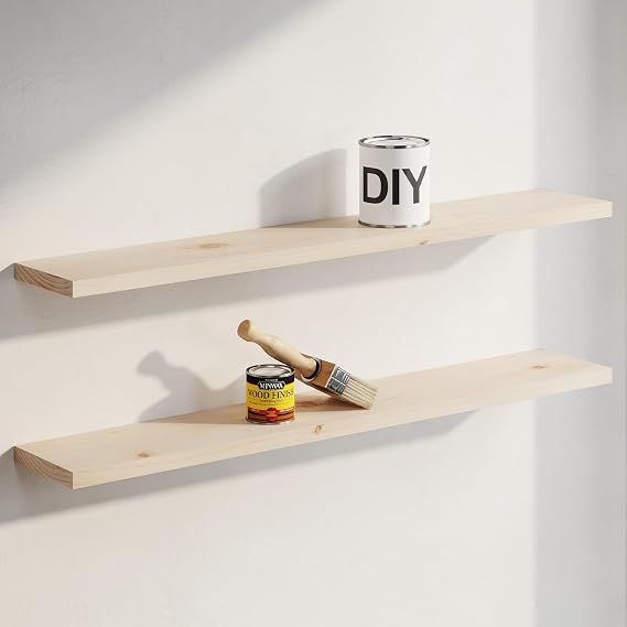 Homeforia 60 Inch DIY Floating Shelves, High-End Solid Pine Wood, Set of 2