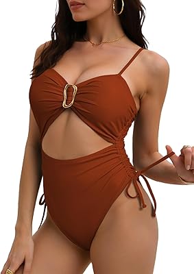 Viottiset Womens Cut Out Drawstring One Piece Swimsuit Cheeky High Cut Bathing Suit