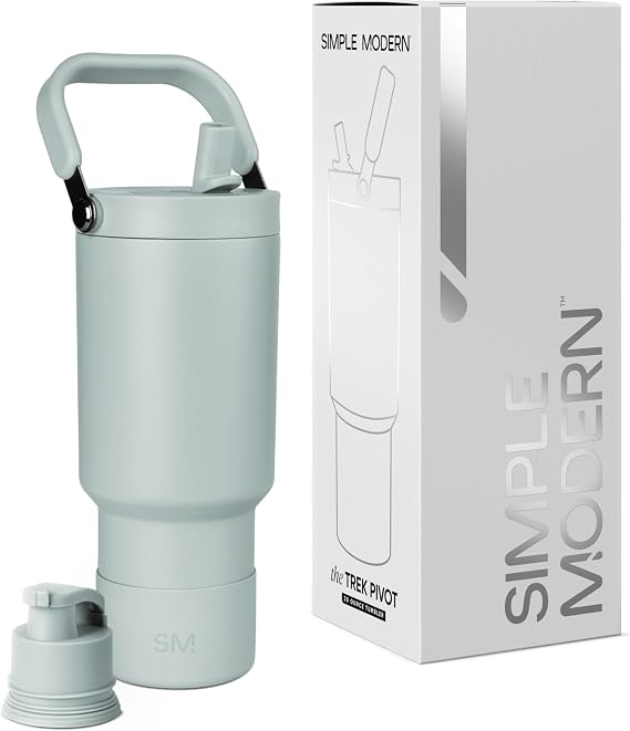 Simple Modern Tumbler with Handle, Water Jug | 30oz | Green | Trek Pivot Insulated Stainless Steel Water Bottle | Interchangeable Straw & Chug Lid, Cupholder Friendly | Sea Glass Sage