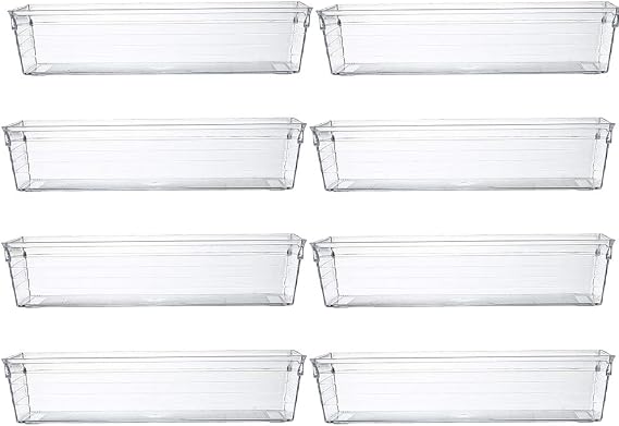 Clear Plastic Drawer Organizer Tray for Vanity Cabinet (9"3"2",Set of 8),Storage Tray for Makeup, Kitchen Utensils, Jewelries, and Gadgets