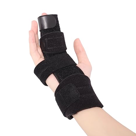 2-Finger Splint, Trigger Finger Splint, Reversible Broken Finger Support, Finger Brace for Arthritis, Metacarpal Fractures, Sprains, Dislocated Finger, Fits Left and Right, S/M