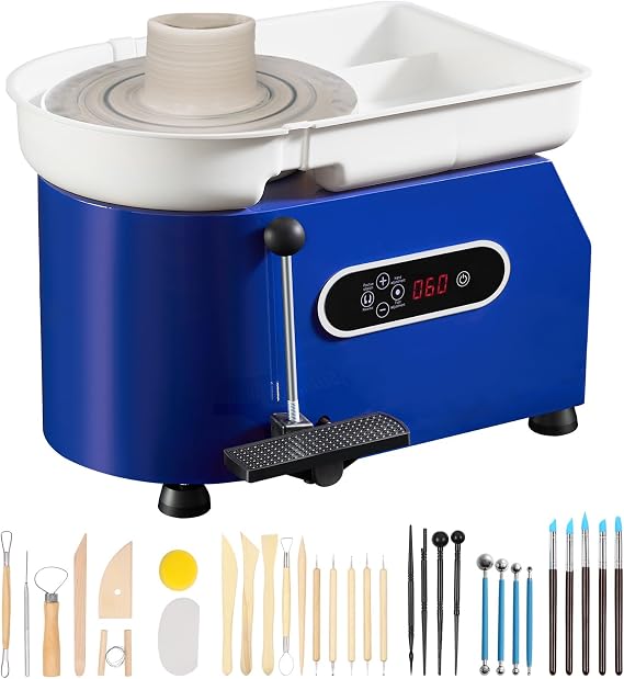 VEVOR 11in Pottery Wheel for Adults Beginners, 450W Ceramic Wheel Forming Machine With LCD Touch Screen, Adjustable 60-300RPM Speed Handle and Foot Pedal Control, 32PCS Accessory Tools Kit, Craft Gift