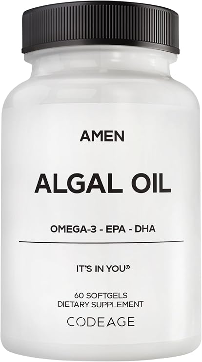 Amen Algal Oil Vegan Omega-3 Supplement, 1000 mg DHA & EPA, 60 Softgels