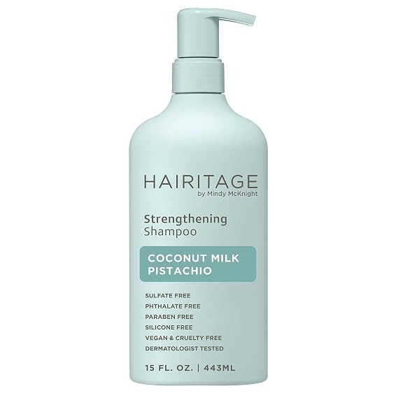 Hairitage Coconut Pistachio Strengthening Shampoo | Restoring for All Hair - Color & Treated, Fine to Dry Damaged, Breakage, Sulfate & Paraben Free, Naturally Derived Ingredients, Value Size 15 fl.oz.