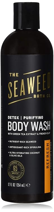 The Seaweed Bath Co. Detox Purifying Body Wash, Refresh Scent (Orange, Eucalyptus & Cedar), with Green Tea Extract & French Clay, 12 Oz