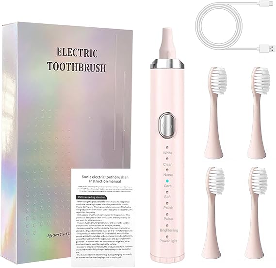 Electric Toothbrush,Rechargeable Deep Clean Toothbrush with 4 Replacement Heads,8 Modes with 2 Minutes Built in Smart Timer,Black Toothbrush for Kids Women Adults Men