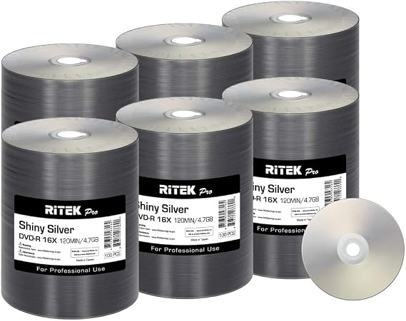 600 Pack Ritek Pro DVD-R 4.7GB AZO Dye (MXL RG04) Shiny Silver Blank Disc