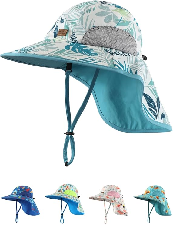 Toddler Kids Beach Hat Boys Girls UPF50 Wide Brim Sun Hat with Neck Flap