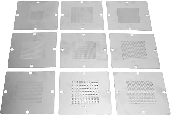 FTVOGUE BGA Reballing Stencils, 9pcs Universal Stainless Steel Templates for Laptop CPU Repair with Heat Design, Suitable for Desktop Computers and Graphics Cards