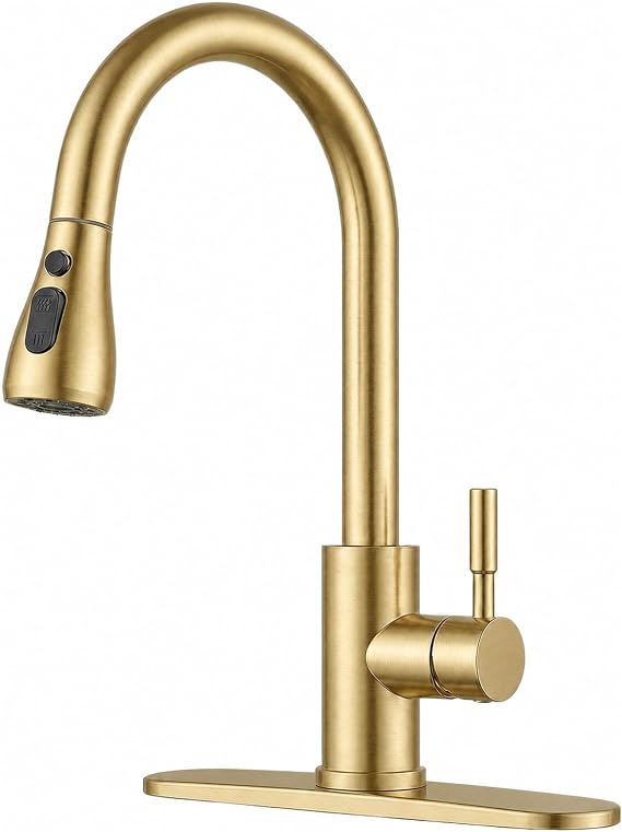Pull Down Kitchen Sink Faucet Stainless Steel, Brushed Gold