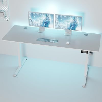 Shintenchi Standing Desk, 63x24 Inch Height Adjustable Electric Sit Stand up Desk, Ergonomic Rising Computer Table, Modern Lift Gaming Desk Workstation for Home Office, White