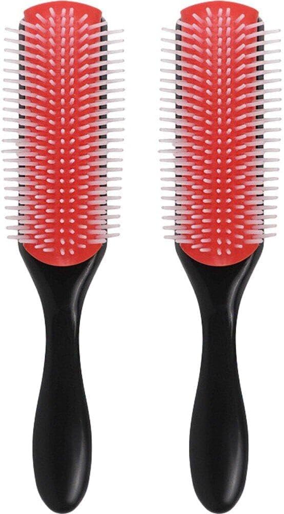 2pcs 9-row Cushion Nylon Bristle Styling Brushes with Anti-static Rubber Pad Massage Hair Brush for Separating Defining Curls Blow-drying