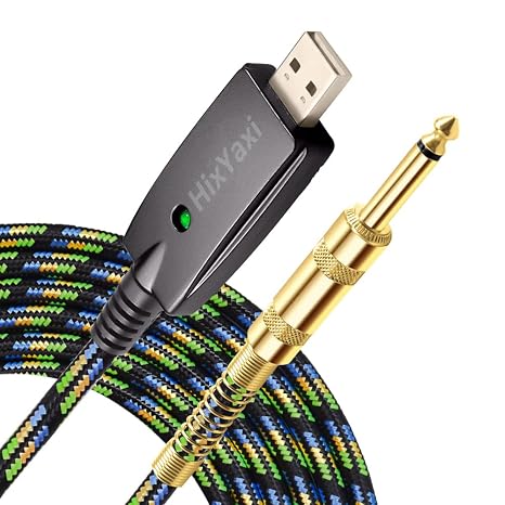 USB Guitar Cable,Guitar to USB Instrument Gold Plated Plug USB-A to 6.35mm 1/4 TS Computer USB Interface Cable Adapter for Eletronic Guitar, Bass, Piano Recording - 10FT/3.1M
