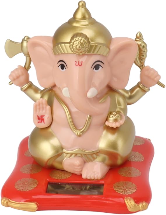 Indian Ganesha Idol Figurine, Ganesha Elephant God Statues Exquisite Design Wealth Solar Powered for Home for Office (Fleshcolor)