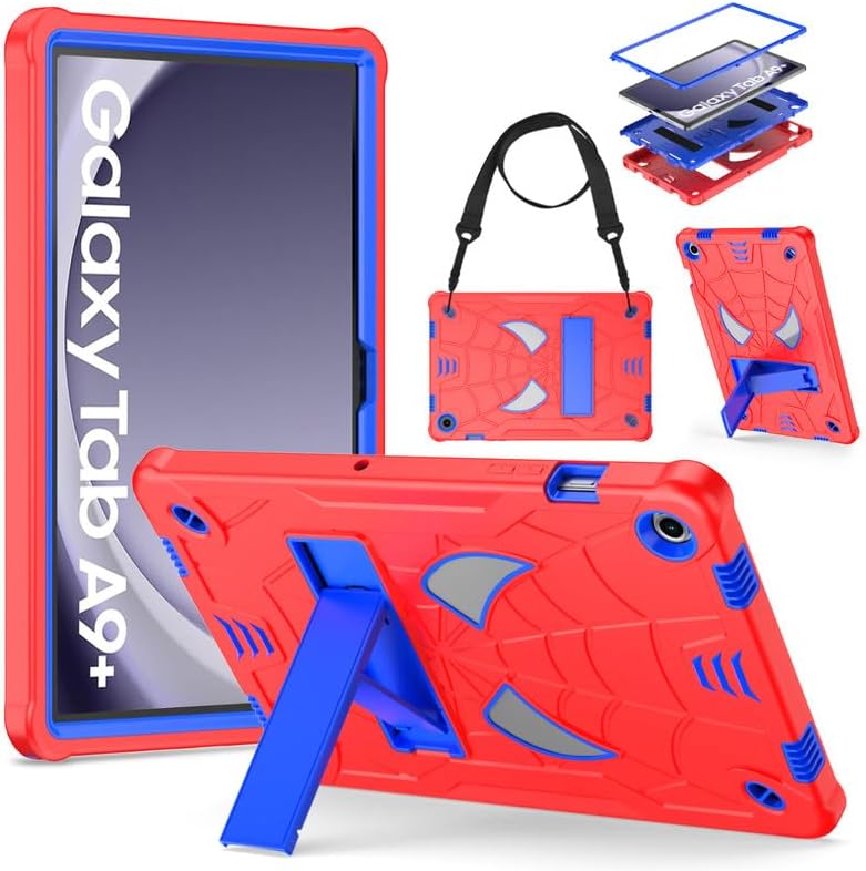 DETUOSI Case for Samsung Galaxy Tab A9 Plus 11 2023 Tablet SM-X210 X218 with Shoulder Strap,3-Layers Hybrid Heavy Duty Full-Body Shockproof,4-Angles Viewing Protective Cover