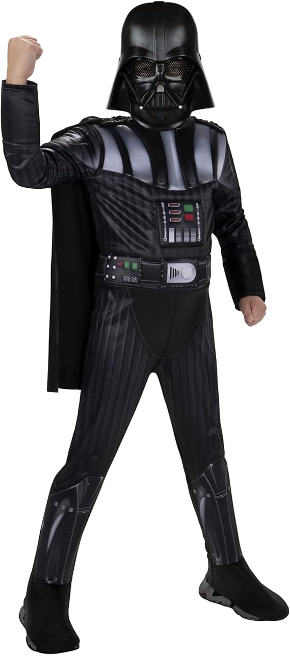 Star Wars Darth Vader Official Youth Costume - Premium Quality Padded Jumpsuit with Plastic Mask and Detachable Cape