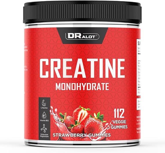 Creatine Monohydrate Flavored Gummies, Complex Creatine for Women & Men with 5000mg Flavored Creatine, L-Taurine, B12, Mg & K, Strawberry, 112 Count