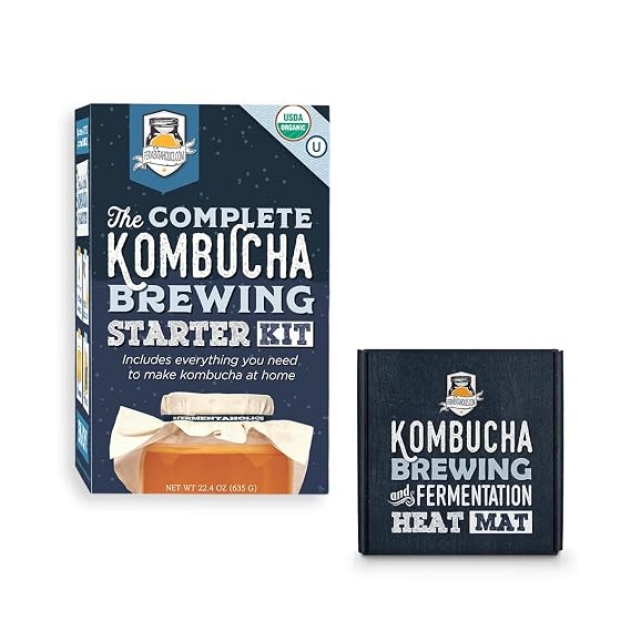 Fermentaholics Kombucha Brewing Starter Kit USDA Certified Organic SCOBY & Tea, Complete Home Kombucha Making Kit with Culture, Kosher Certified (Deluxe Kombucha Brewing Kit)