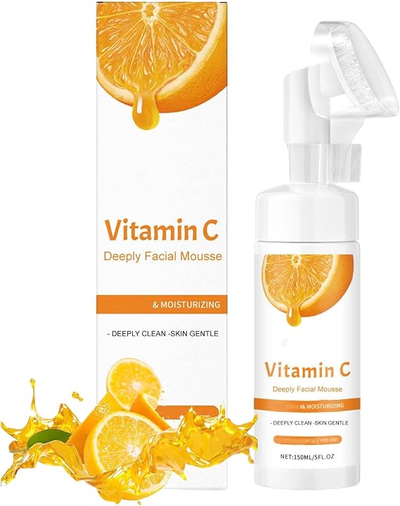 Vitamin C Foaming Face Cleanser, Deeply Cleansing, Moisturizing & Brightening, Smoothing, Gentle Exfoliates, Even Skins Tone, With Softer Foaming Brush, Oil Controlling, Removing Makeup (1PCS)