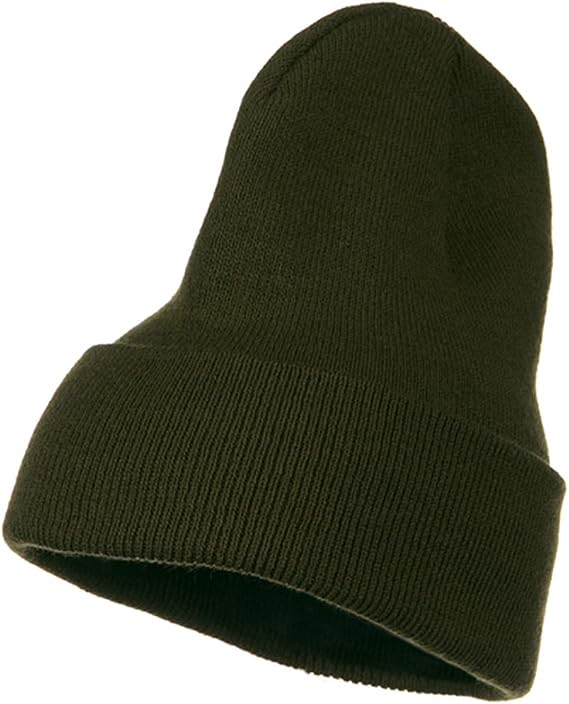 Big Stretch Plain Cuff Long Beanie - Olive (for Big Head)