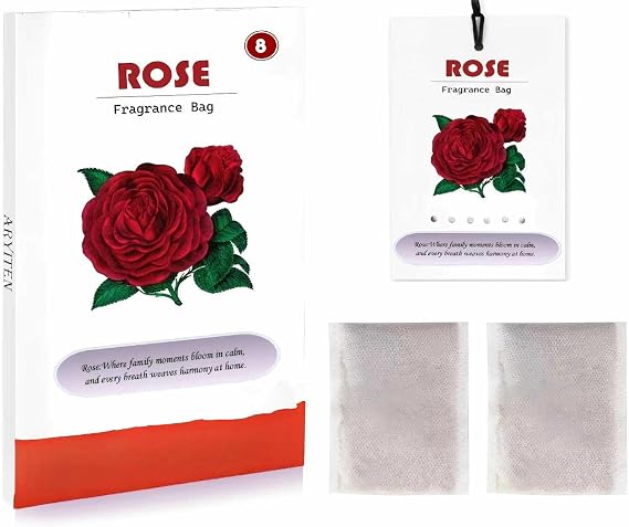 Aryiten 8 Packs Large Rose Scented Sachets for Closet Deodorizer Drawers, Hanging Long Lasting Potpourri Bags Home Fragrance Air Freshener