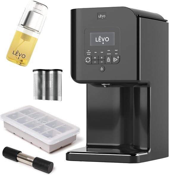 LEVO II+ Infuser Essential Bundle in Licorice Black Includes Herb Press, Herb Block Tray (Grey), Extra Power Pod & Infusion Sprayer - Make Your Own Infused Oils & Butter - Easy Herbal Infusion Kit