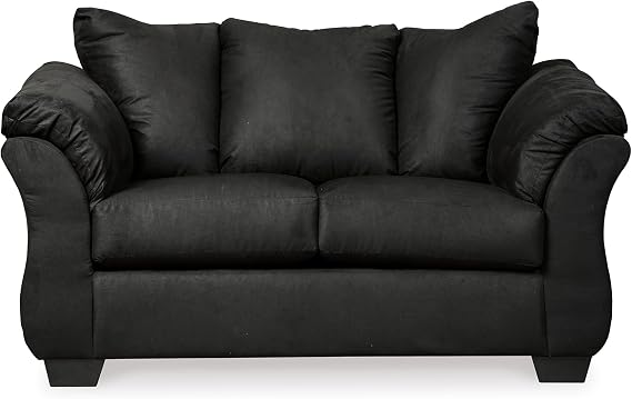 Signature Design by Ashley Small Loveseat, Black Sofa Couch, Darcy | Ultra-soft black polyester microfiber, Durable reinforced wood frame, Hassle-free zero-assembly design for small spaces