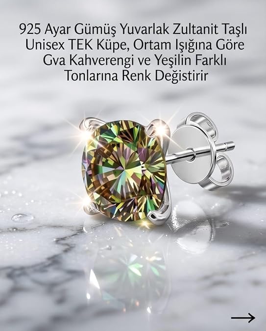 925 Ayar Gümüş Zultanit Taşlı Çivi Küpe Unisex Minimal Küpe 3 mm 4 mm 5 mm 6 mm 7 mm Parlak Taş Antialerjik Klipsli Tek ve Çift Seçenekli Kadın Erkek Günlük Kombin
