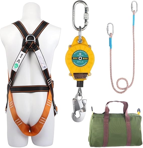 Retractable Fall Arrester Fall Protection System With Self Retracting Lifeline, Full Body Safety Belt, Anti-fall Lanyard, Personal Protective Equipment For Aerial Work And Engineering Protect(10M)