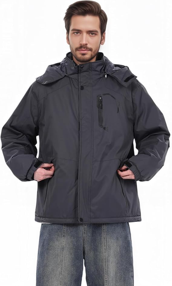Men's Waterproof Ski Winter Jacket with Detachable Hood, (S-4XL), Warm Windproof Snow Coat for Skiing & Snowboarding