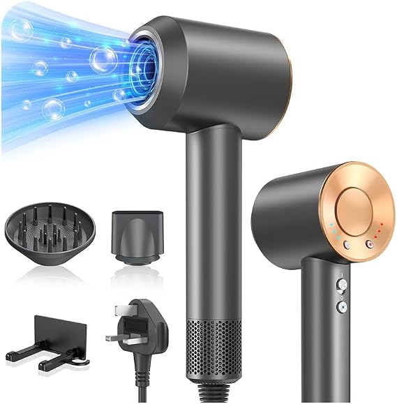 Ionic Hair Dryer 2000W, 110000r/min High Speed Hairdryers 4 Heat 3 Speed Settings Fast Drying NTC Smart Temp Control Self-Cleaning Mode with 2 Nozzles Portable Women Hairdryer for Travel Home Salon