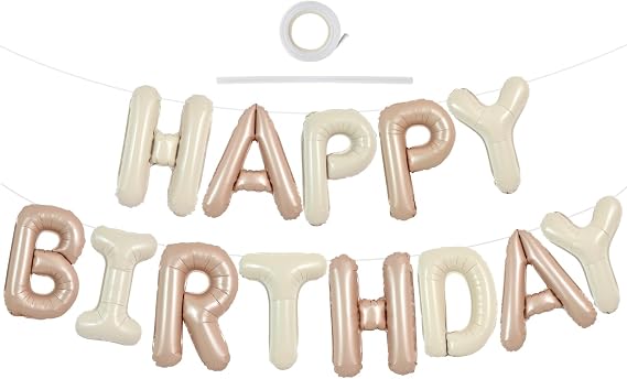 TONIFUL 16 Inch Caramel Cream White Happy Birthday Balloons Banner Decora | Mylar Foil Caramel Cream White Letter Birthday Sign Birthday for 16th 21st 30th 50th 60th Men Women and HBD Party Decorations