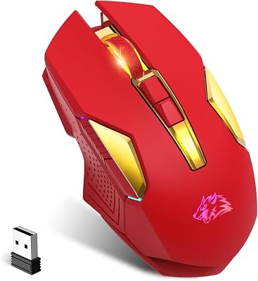 FELICON Wireless Gaming Mouse Rechargeable with Rainbow RGB Backlit,Optical Sensor 3 Level DPI,Ergonomic Gamer Laptop High Performance PC Mice with 8 Buttons for Windows 7810XP VistaRed