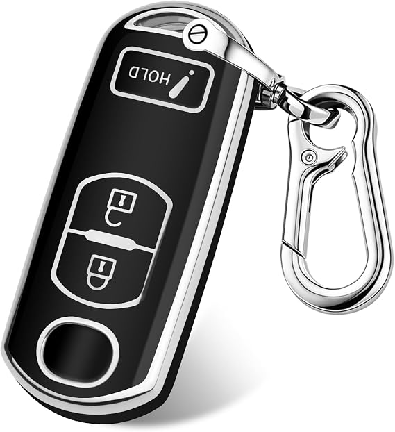 FT FUNTOR for Mazda TPU Key Fob Cover with 3 Buttons (B-Black) | Key Cover Compatible with Mazda 3/6/3 Hatchback/CX-5/CX-6/CX-9/CX30/CX-50/CX-70/CX-90 with Keychain
