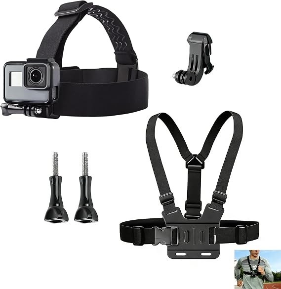 Chest Mount and Head Strap for GoPro Hero 13 12 11 10 9 8 7/AKASO EK7000 Pro V50 Elite/DJI Osmo/WOLFANG/Apexcam/Jadfezy, Harness Elastic Waterproof Accessories Chest Mount Head Strap for Action Camera