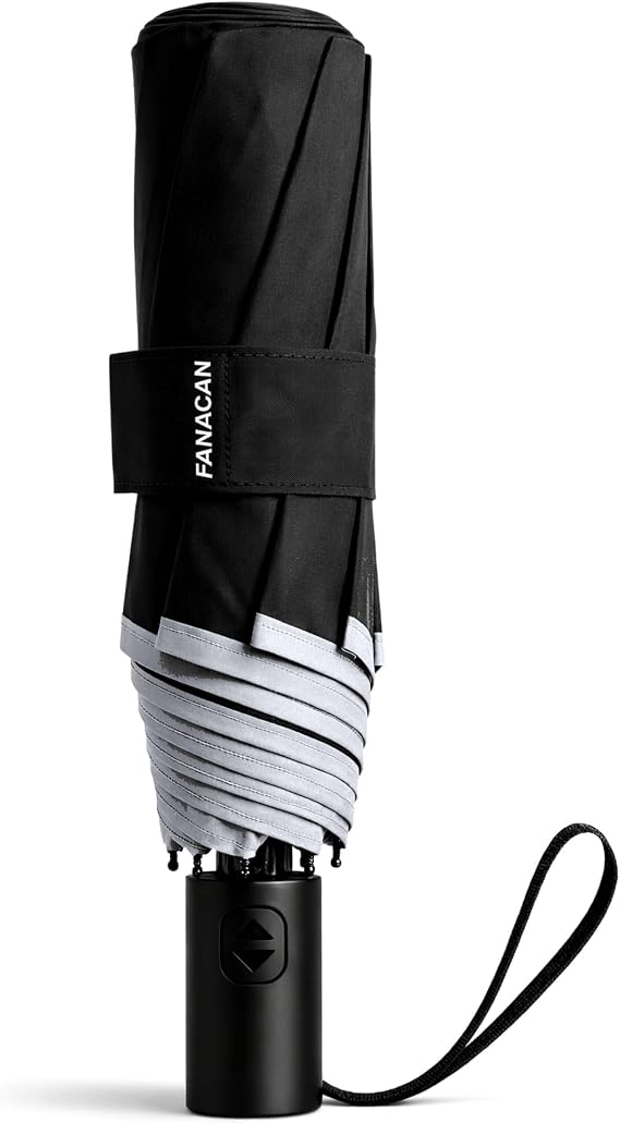 FANACAN 3-Second Quick Fold Shape Memory Umbrella for Rain - One-Touch Auto Open & Close, Durable & Compact, Windproof & Waterproof - Portable UV Travel Folding Umbrellas for Men and Women – Black