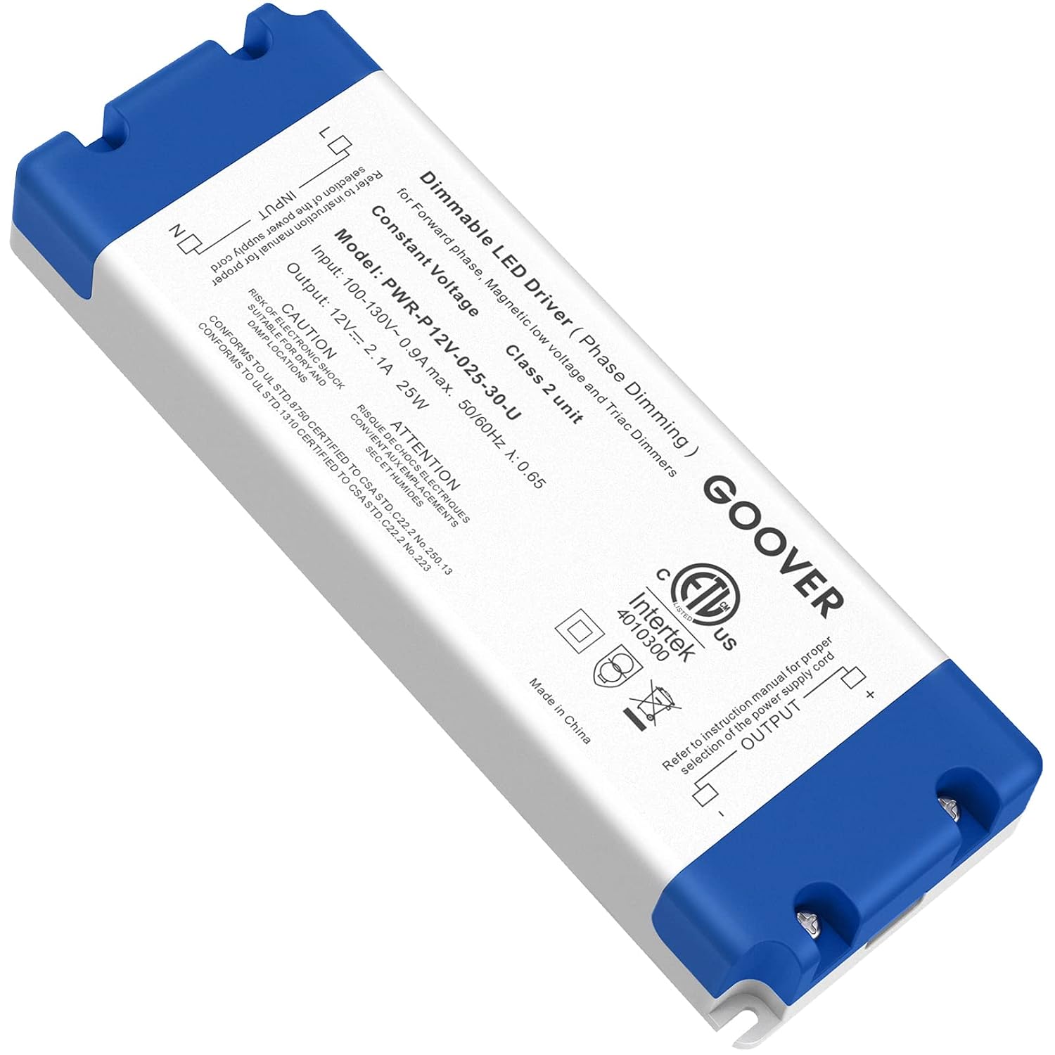 GOOVER 25W Triac Dimmable Driver,Power Supply,AC 120V to DC 12V Transformer,Compatible with Lutron and Leviton Dimmers,for LED Lighting,Class 2,ETL Certified