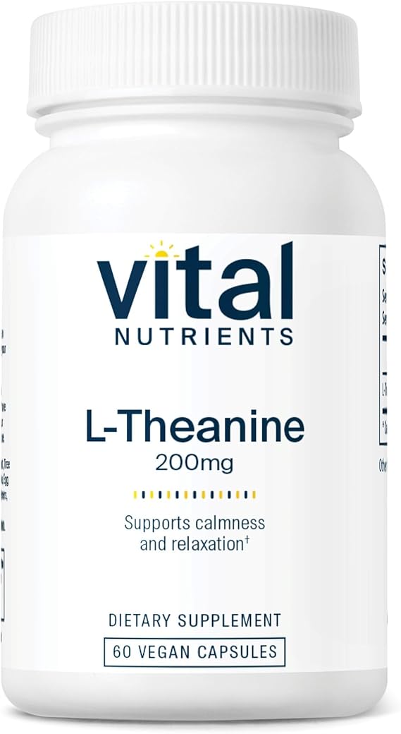 Vital Nutrients L-Theanine 200mg - Vegan Supplement - L Theanine Supplement Supports Normal Stress Levels and Cognitive Function* - Gluten, Dairy and Soy Free - 60 Capsules