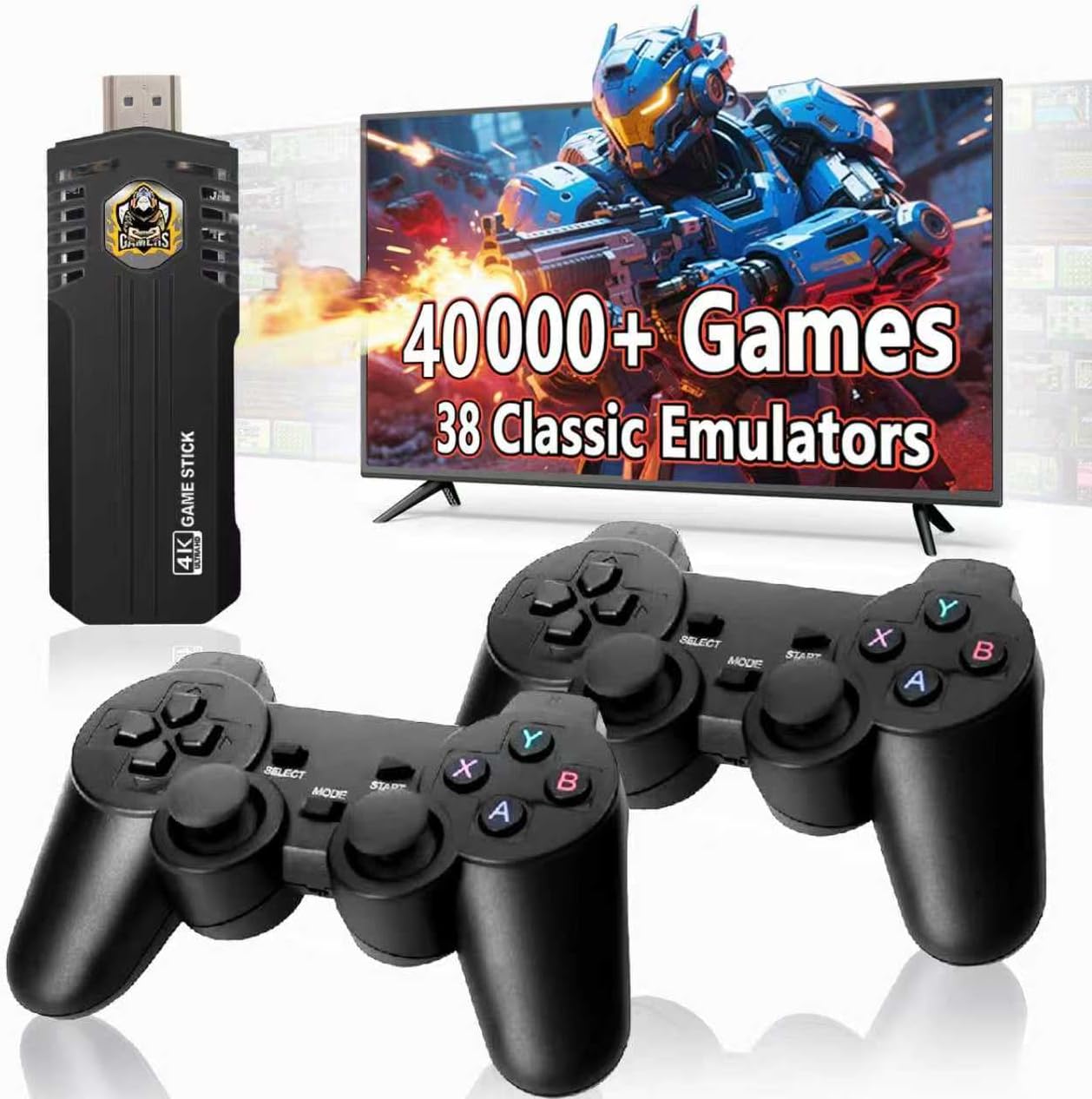 Retro Gaming Console Pro with 40,000 Built-in Classic Video Games, Retro Game Stick with 38 Emulators, Video Gaming Stick HDMI Output, Plug & Play TV
