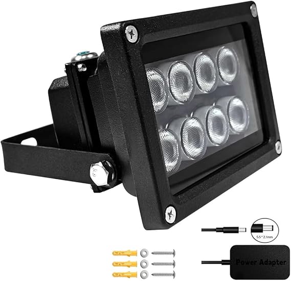 JC IR Illuminator 8-Led Infrared Light Wide Angle with Power Adapter for Security Camera System and VRS