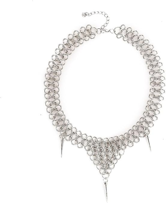 Punk Style Silver Riveted Chainmail Choker Necklace, Adjustable Spiked Statement Jewelry