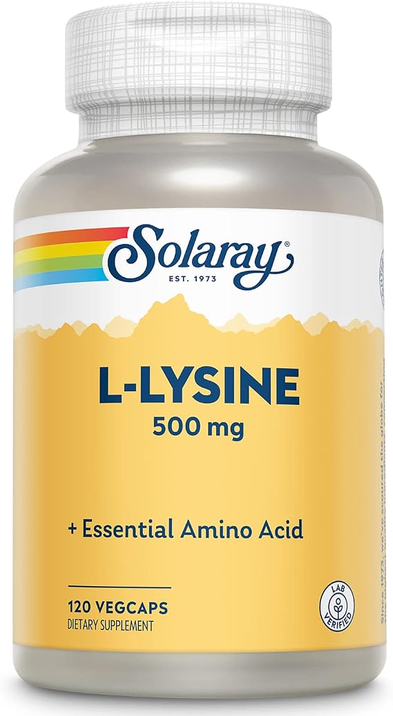 SOLARAY L-Lysine 500mg | Amino Acid | Healthy Cognitive, Immune System & GI Function, Bones, Joints & Skin Support | 120 VegCaps